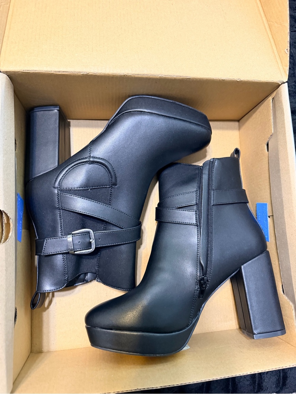 MIA Black Platform Ankle Boots with Buckle Strap
